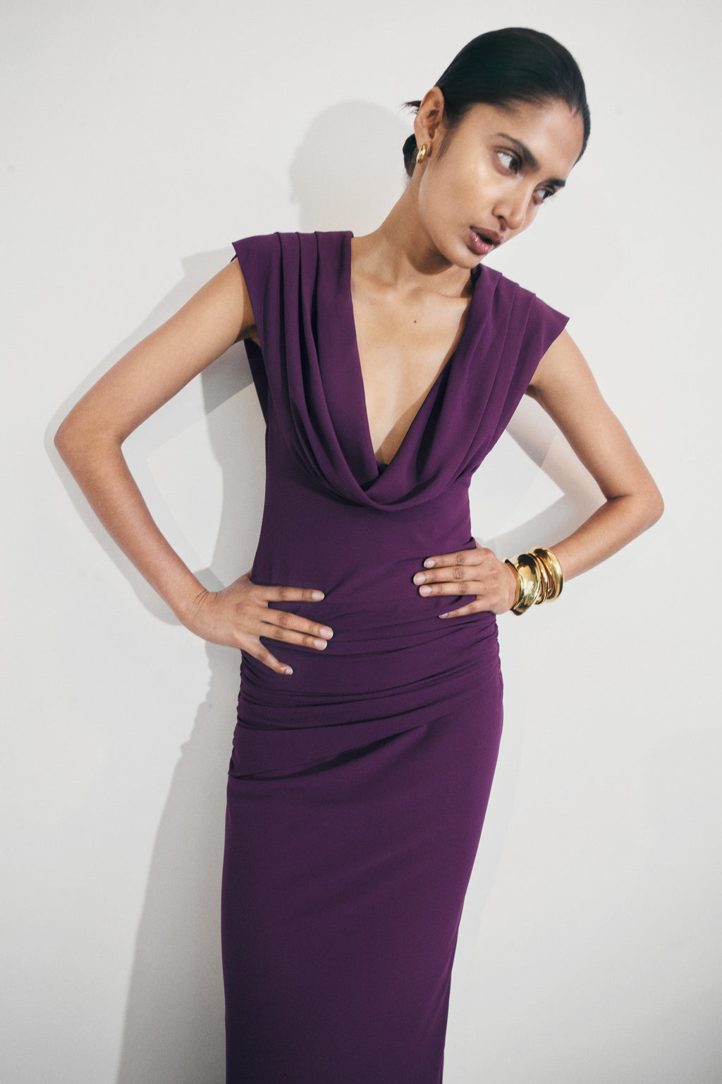 Giulia Chiffon Draped Maxi Dress - Purple