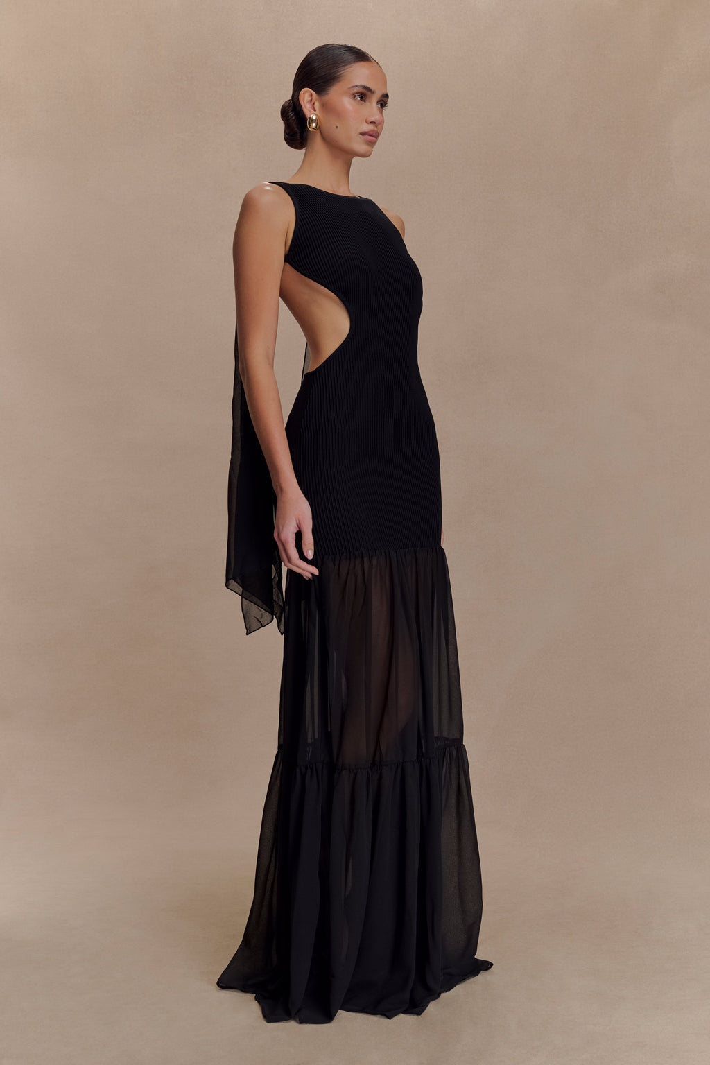 Haille Knit Chiffon Maxi Dress - Black