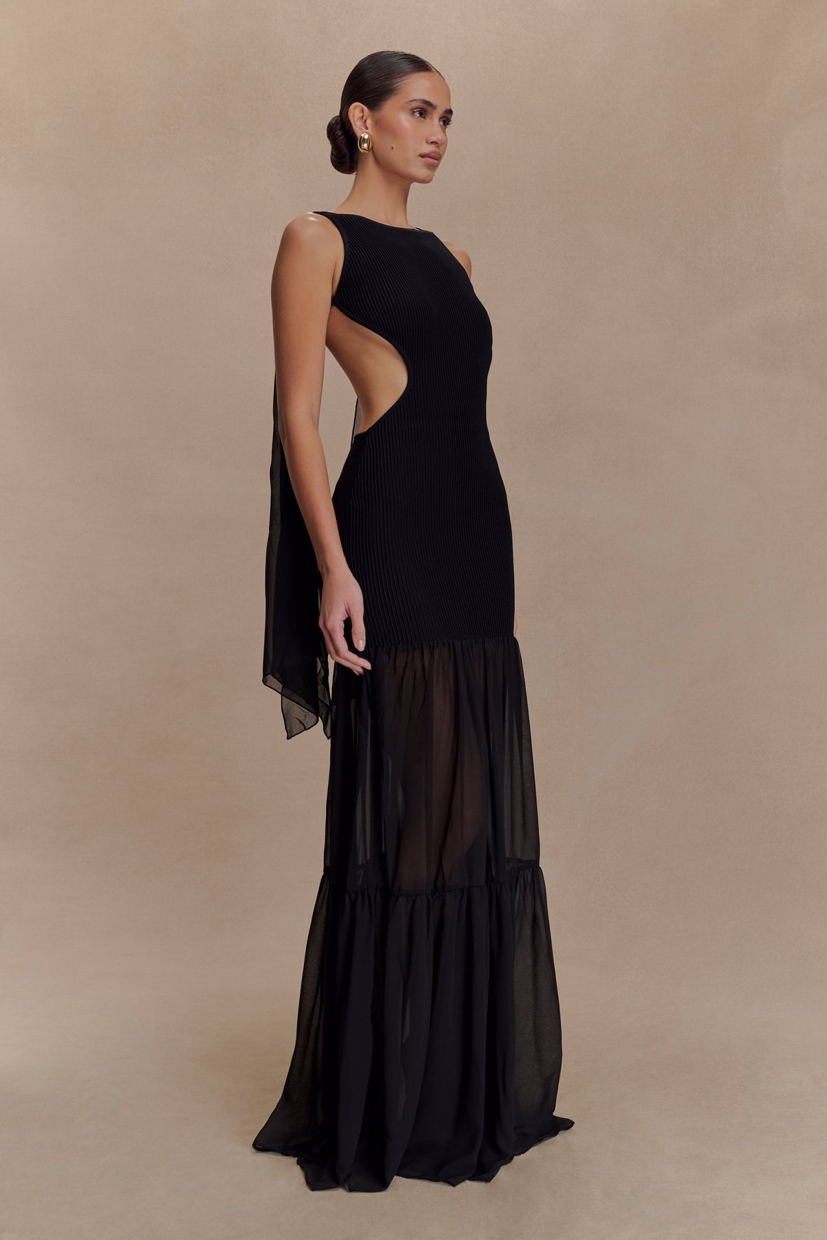 Haille Knit Chiffon Maxi Dress - Black