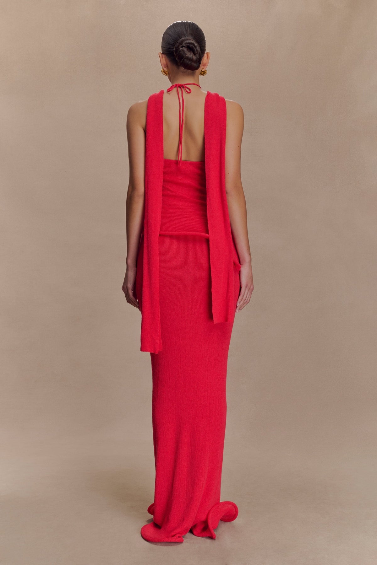 Caprice Halter Knit Maxi Dress - Red