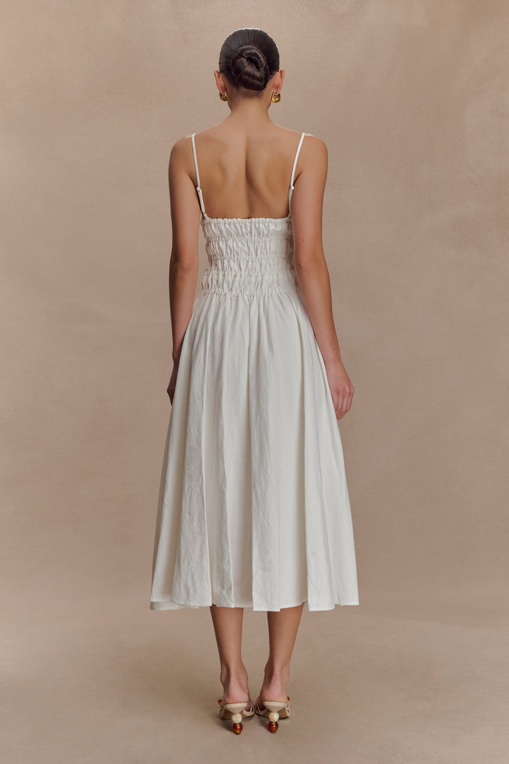 Elias Shirred Cotton Midi Dress - White