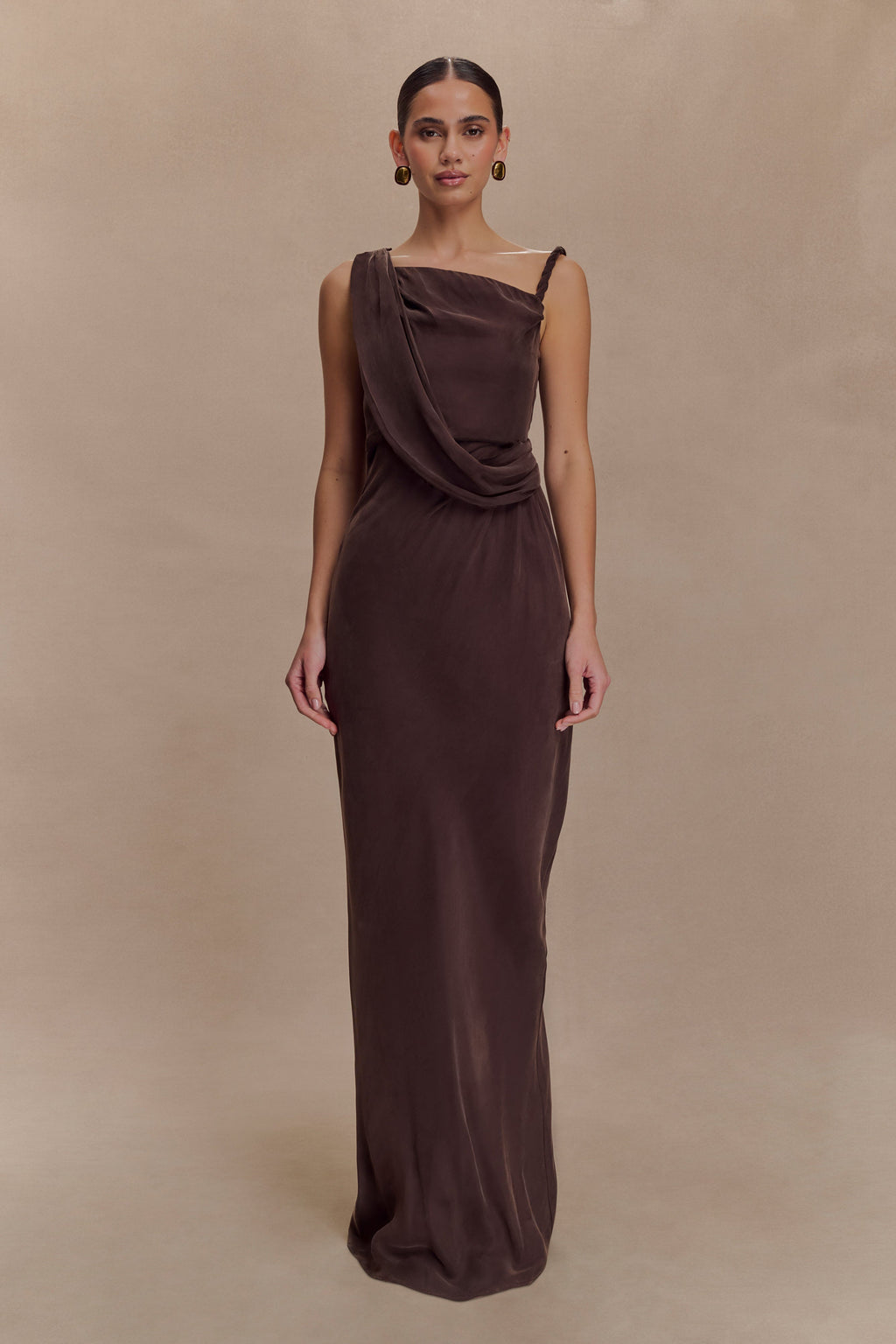Lorieanne Draped Maxi Dress - Dark Chocolate