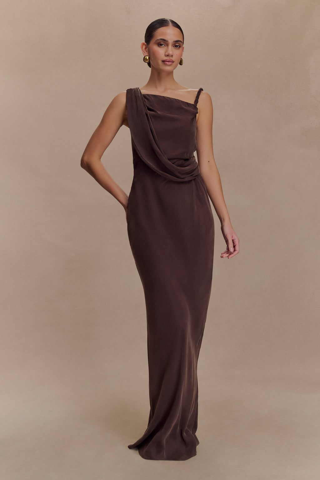 Lorieanne Draped Maxi Dress - Dark Chocolate