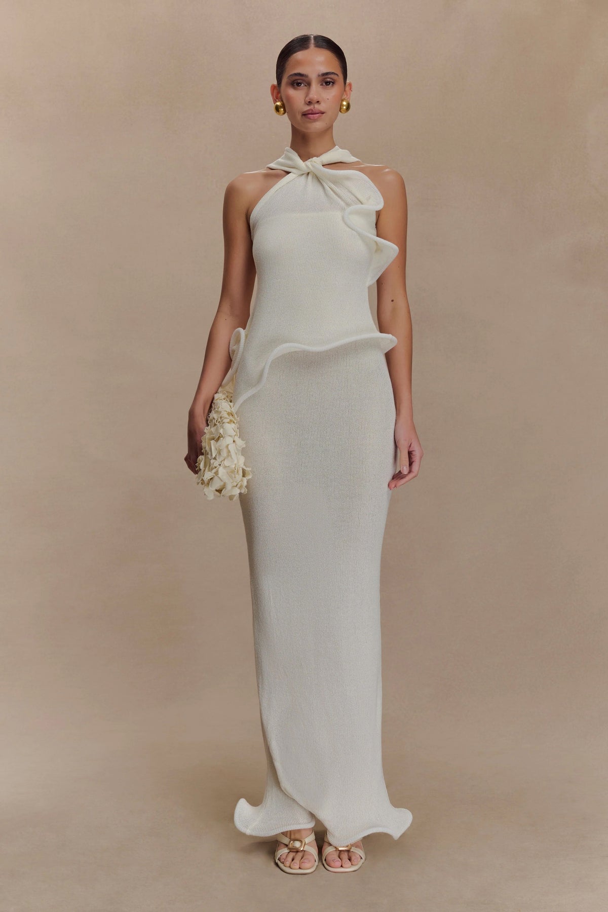 Caprice Halter Knit Maxi Dress - White