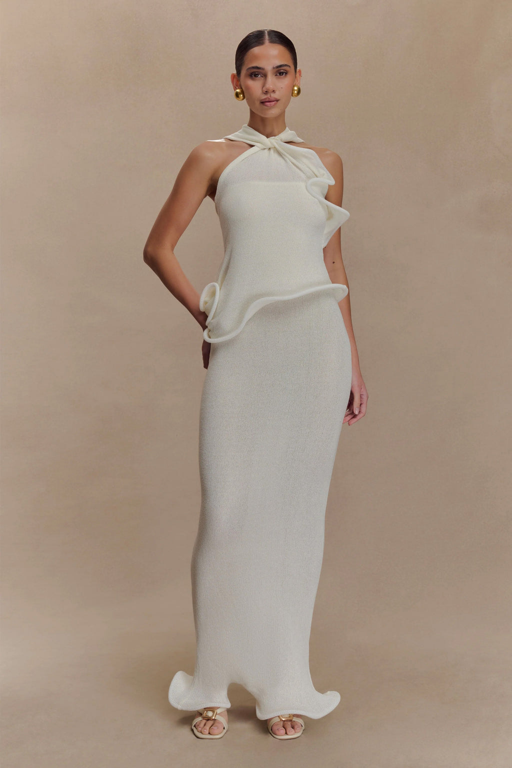 Caprice Halter Knit Maxi Dress - White