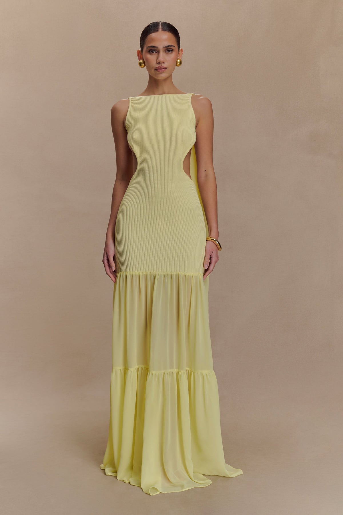 Haille Knit Chiffon Maxi Dress - Lemon