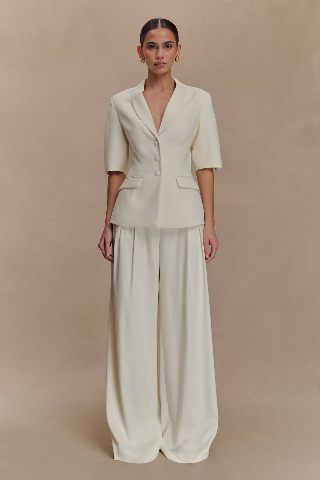 Opal Puff Sleeve Suiting Top - Ivory