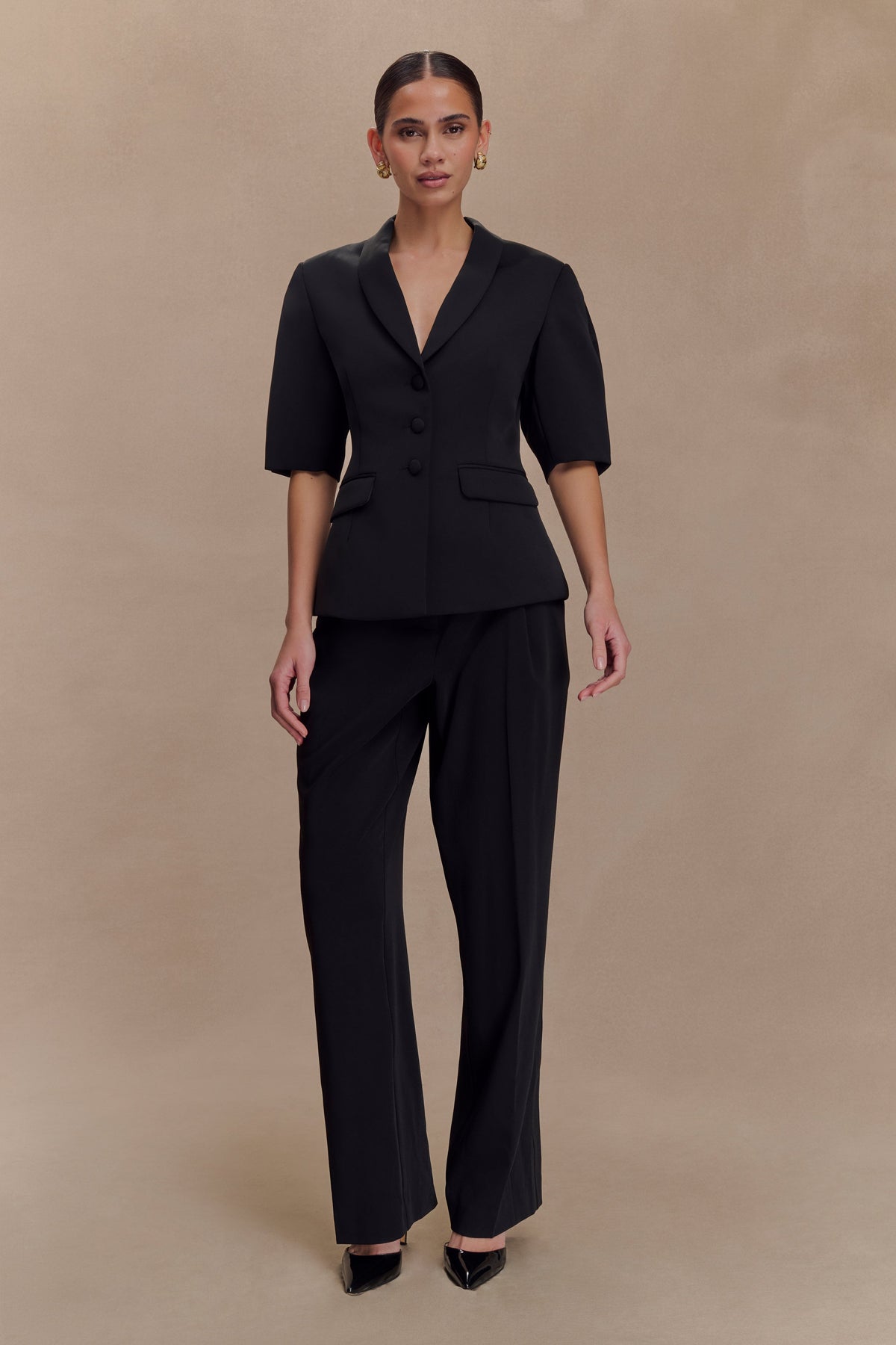 Opal Puff Sleeve Suiting Top - Black
