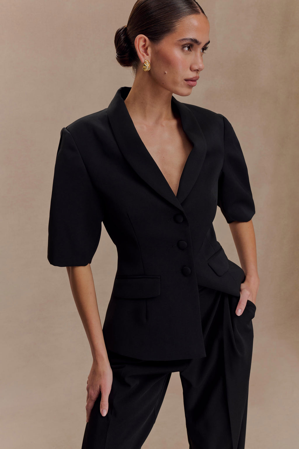 Opal Puff Sleeve Suiting Top - Black