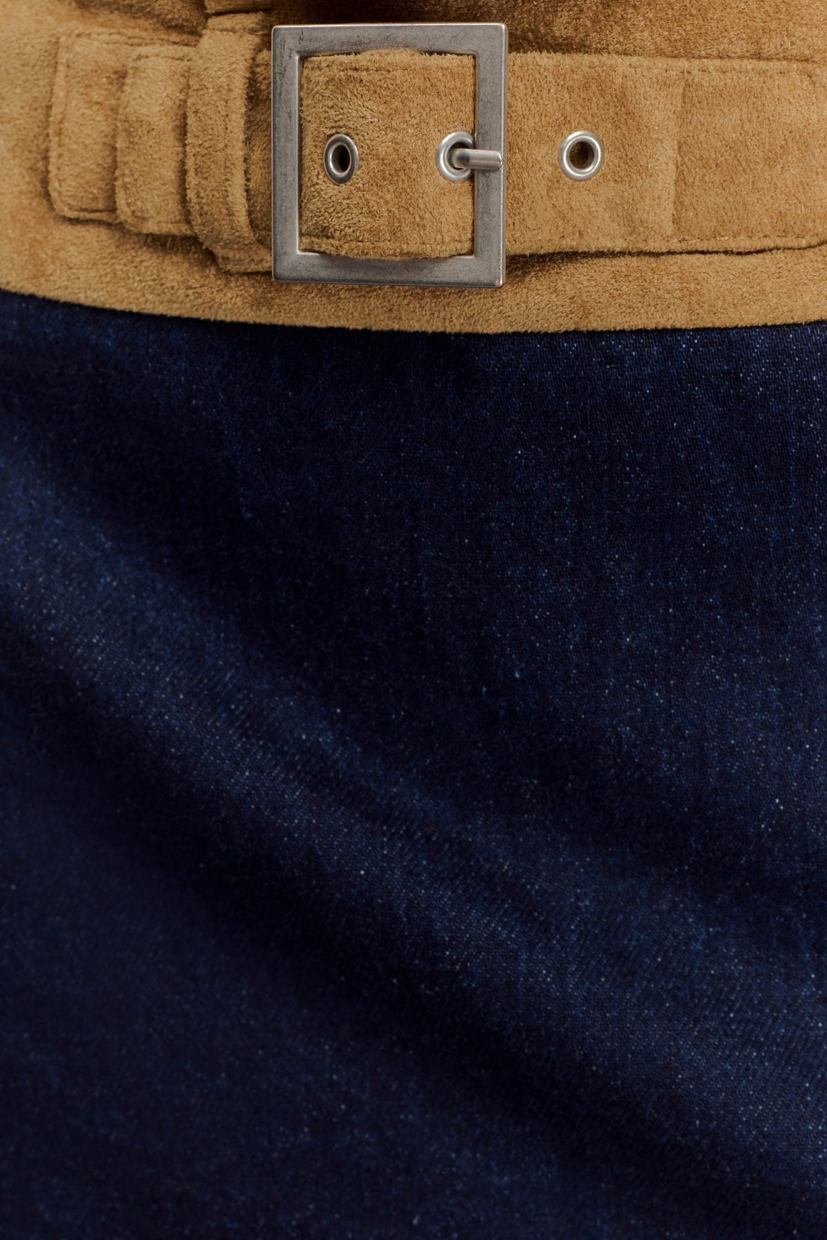 Miranda Faux Suede Belted Denim Mini Skirt - Indigo Blue