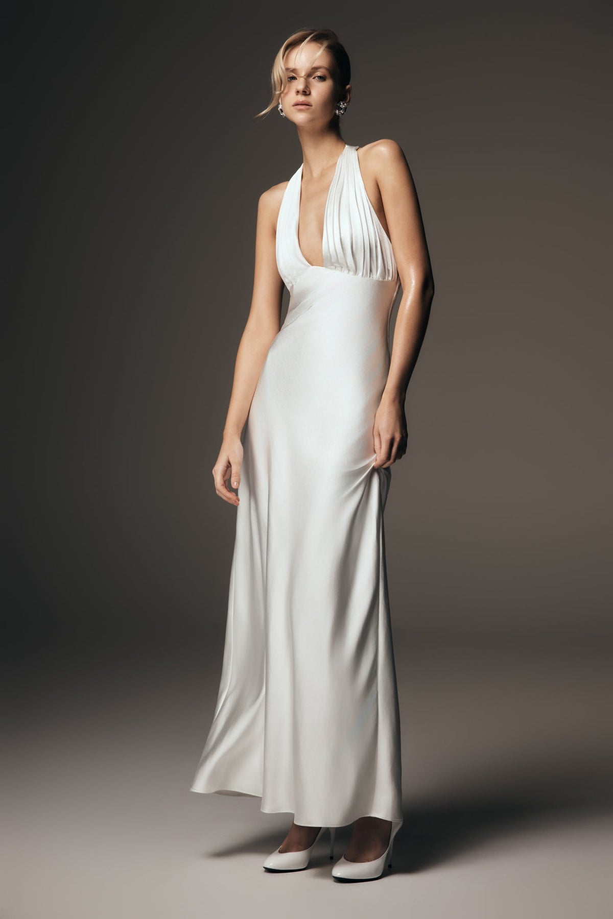 Alice Satin Halter Maxi Dress - White