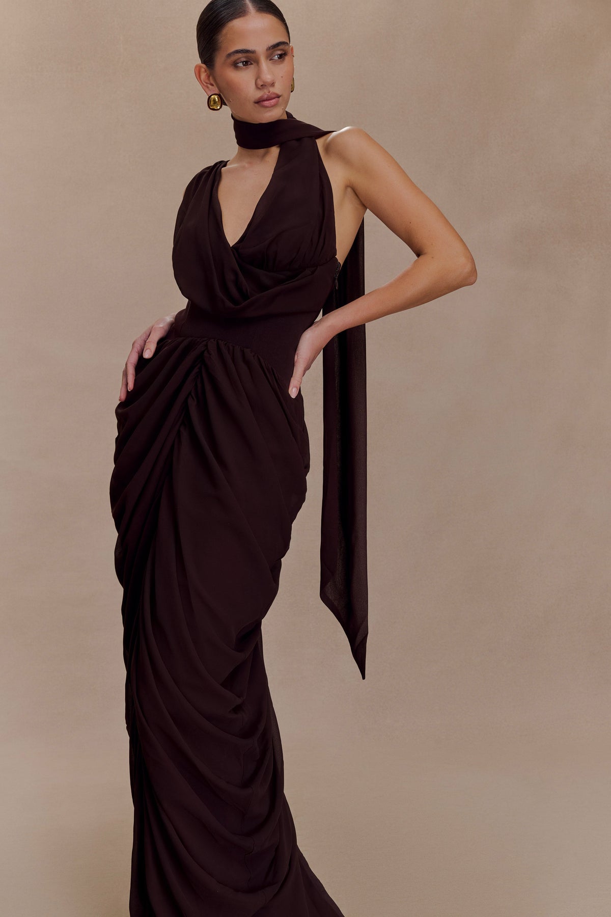 Alex Chiffon Maxi Dress - Cacao Brown