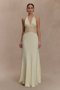 Dinah Lace And Satin Maxi Dress - Lemon
