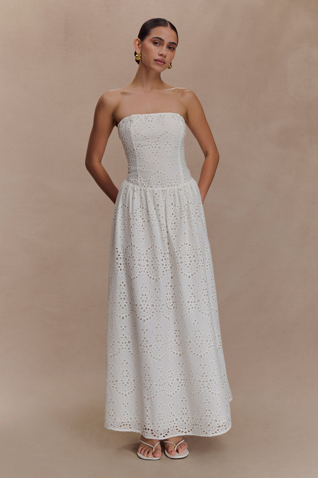 Maureen Broderie Strapless Maxi Dress - White