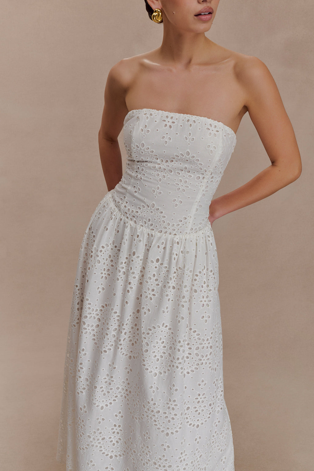 Maureen Broderie Strapless Maxi Dress - White
