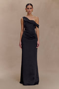 Dalia Off Shoulder Satin Maxi Dress - Black