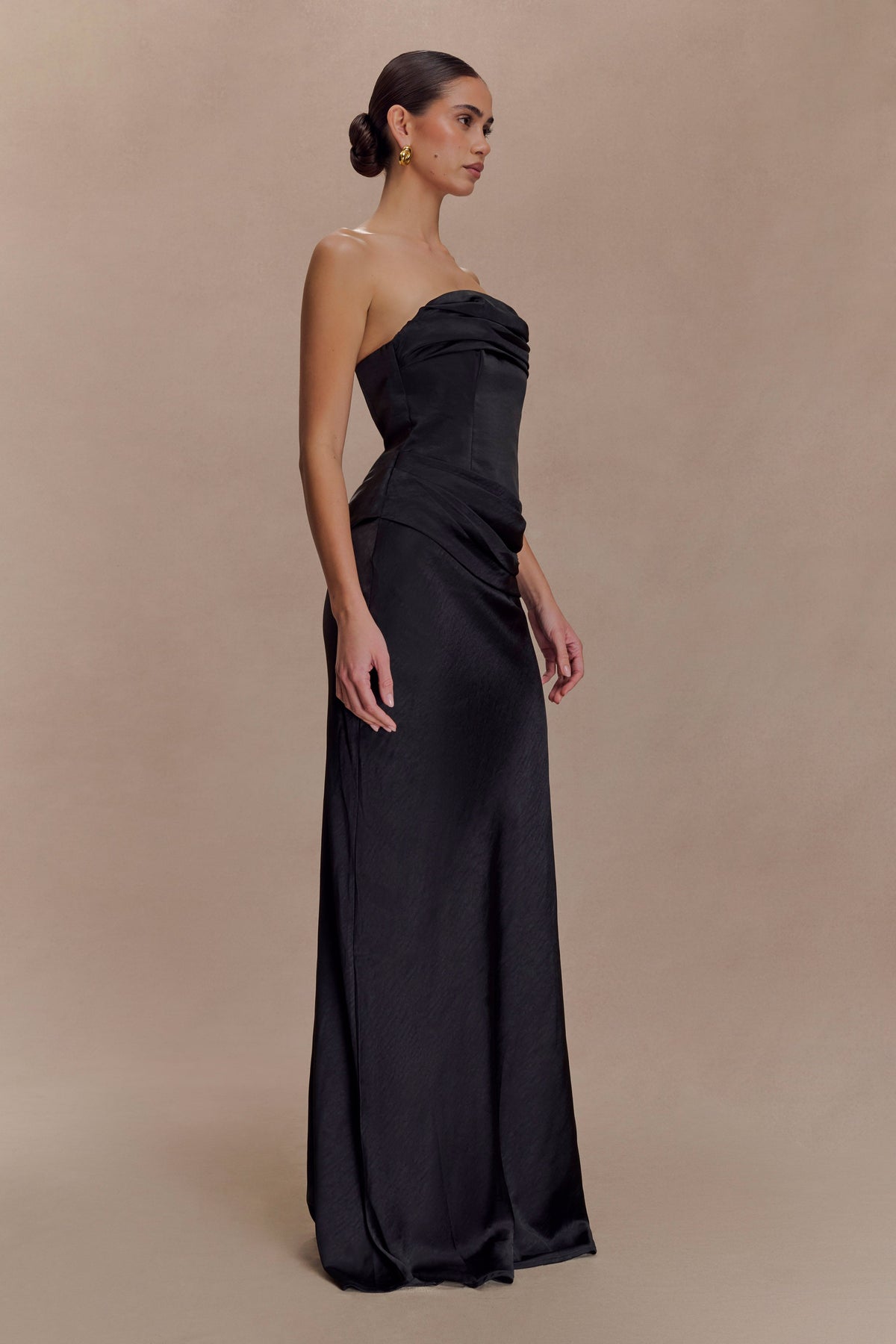 Jasmine Strapless Satin Maxi Dress - Black