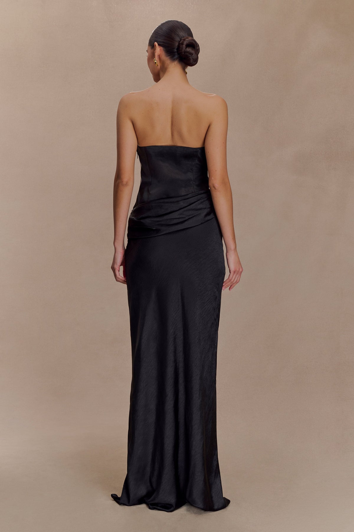 Jasmine Strapless Satin Maxi Dress - Black