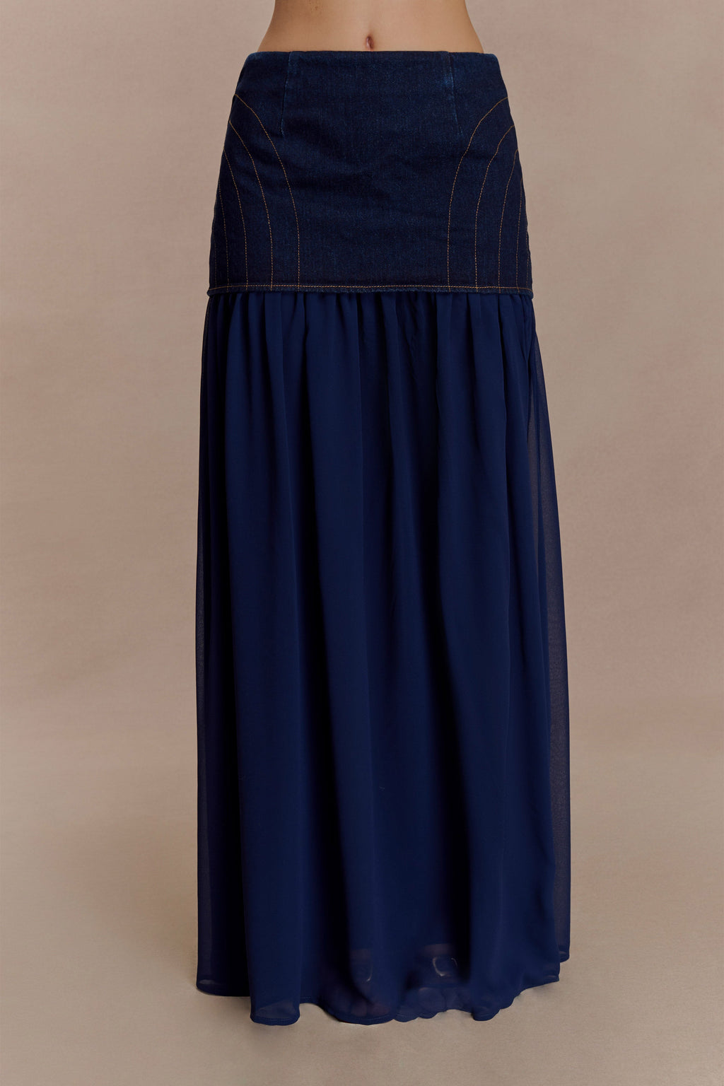 Tully Chiffon Denim Maxi Skirt - Indigo Blue