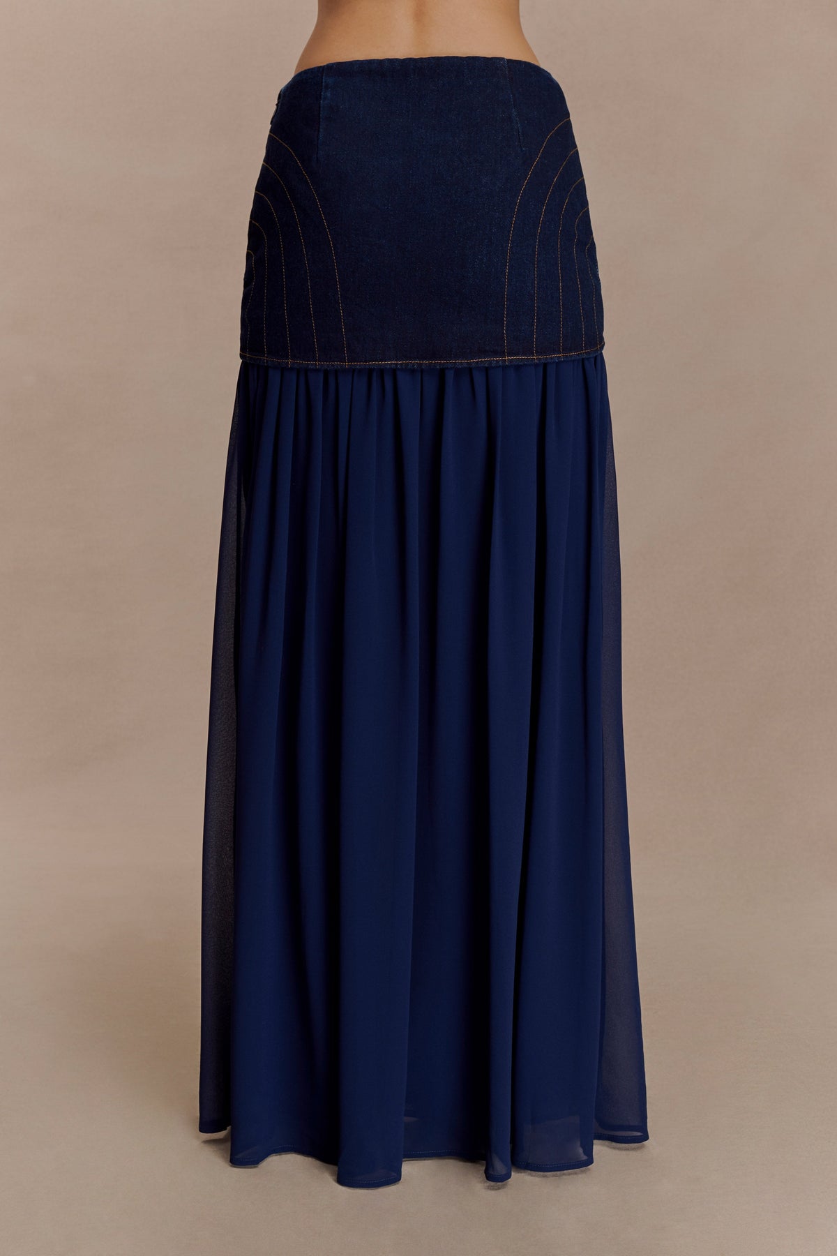 Tully Chiffon Denim Maxi Skirt - Indigo Blue