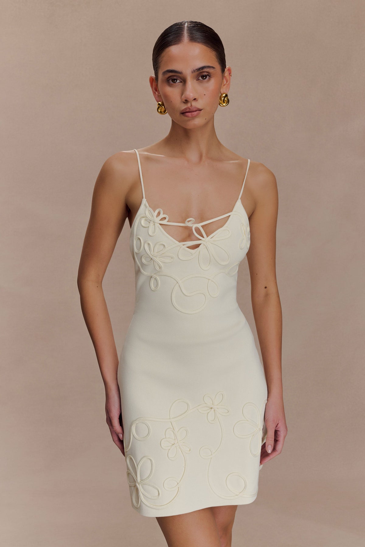 Brullo Embroidery Knit Mini Dress - Ivory