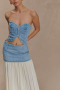 Tully Strapless Topstitch Denim Top - 80'S Blue