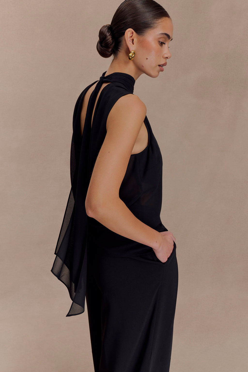 Saria Chiffon Low Back Top - Black