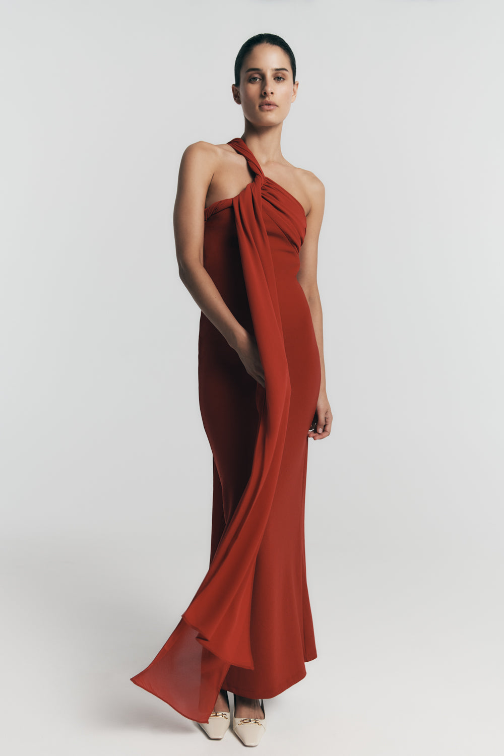 Philippa Knotted Crepe Maxi Dress - Ruby