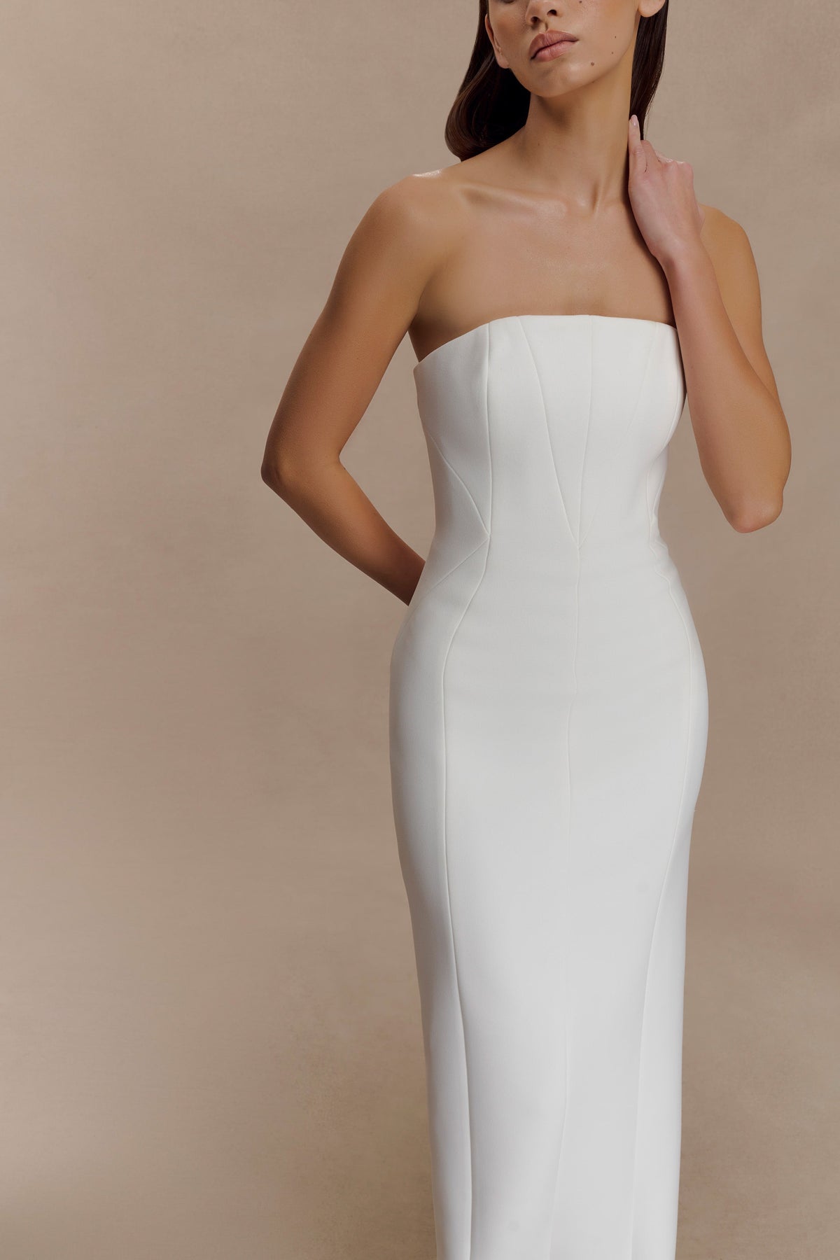 Kalila Strapless Crepe Maxi Dress - White