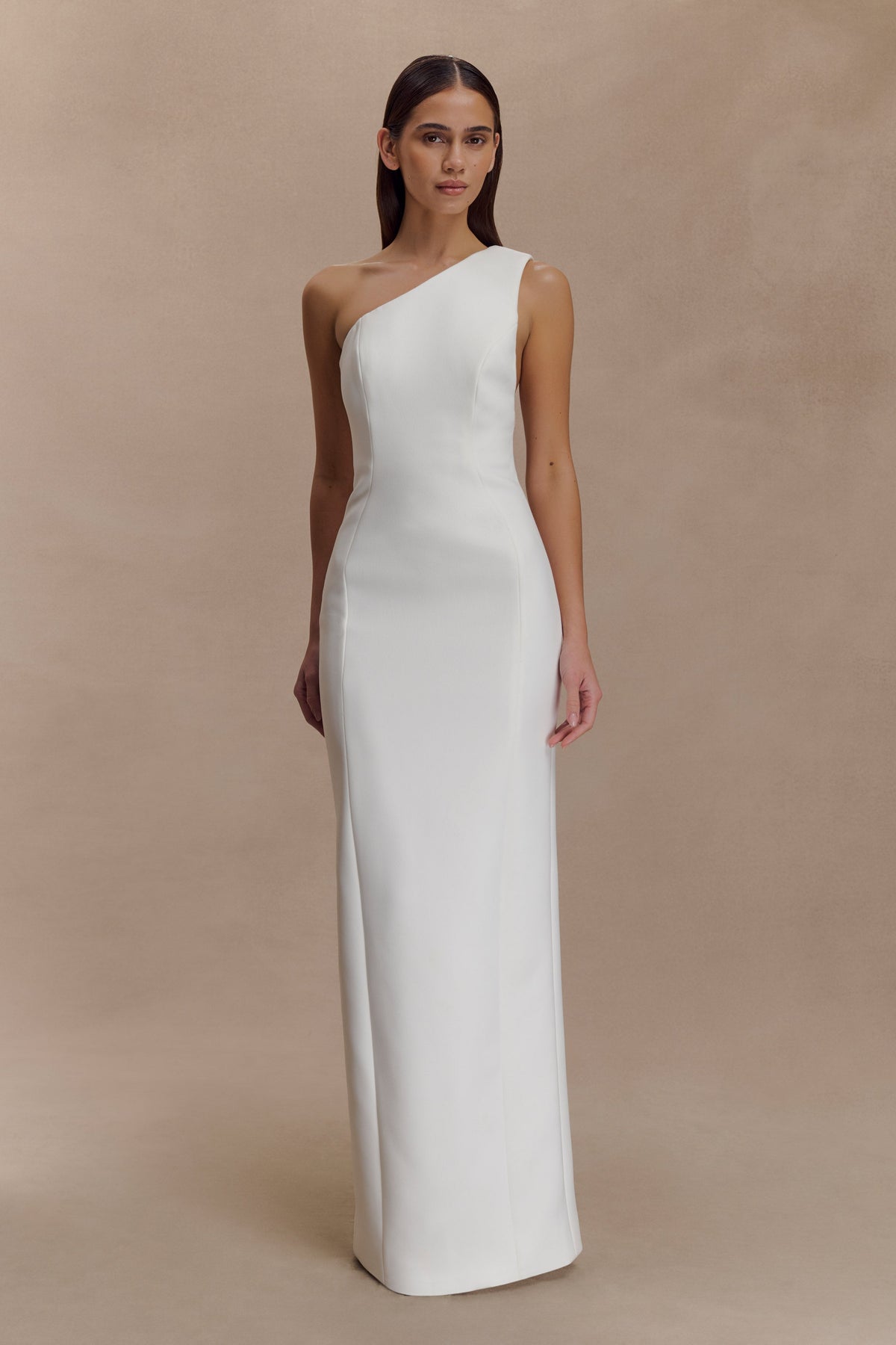 Milena One Shoulder Crepe Maxi Dress - White