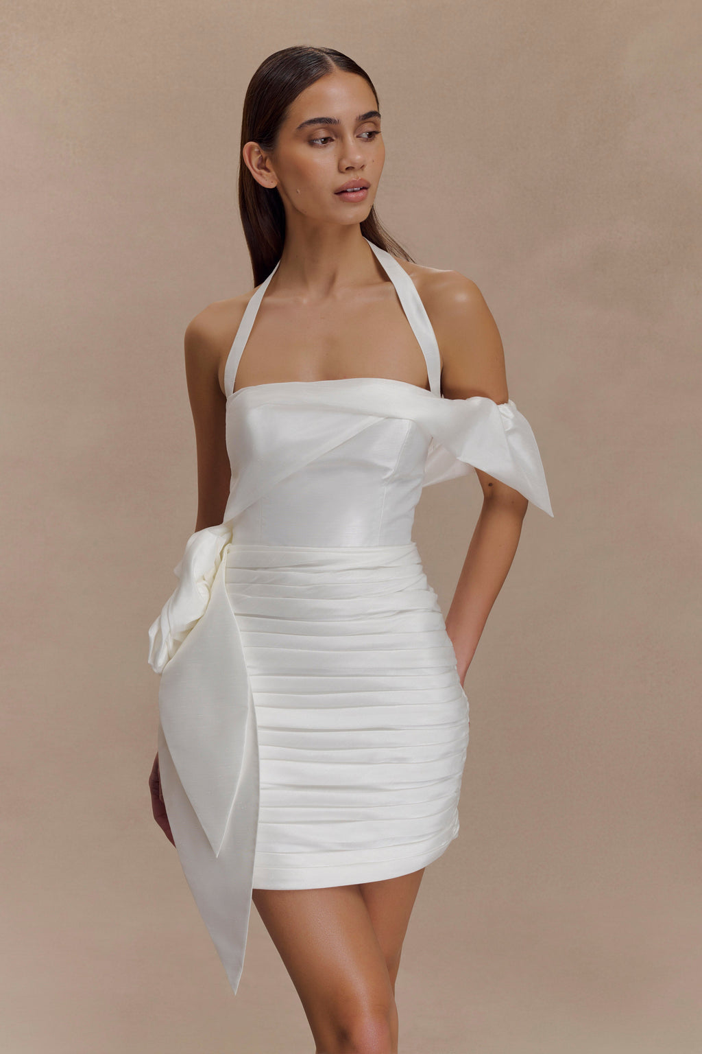Claudine Taffeta Floral Mini Dress - White