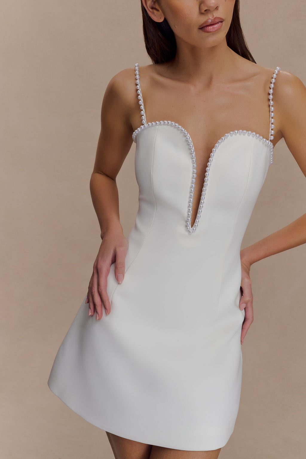 Kingsley Beaded Neckline Mini Dress - Ivory