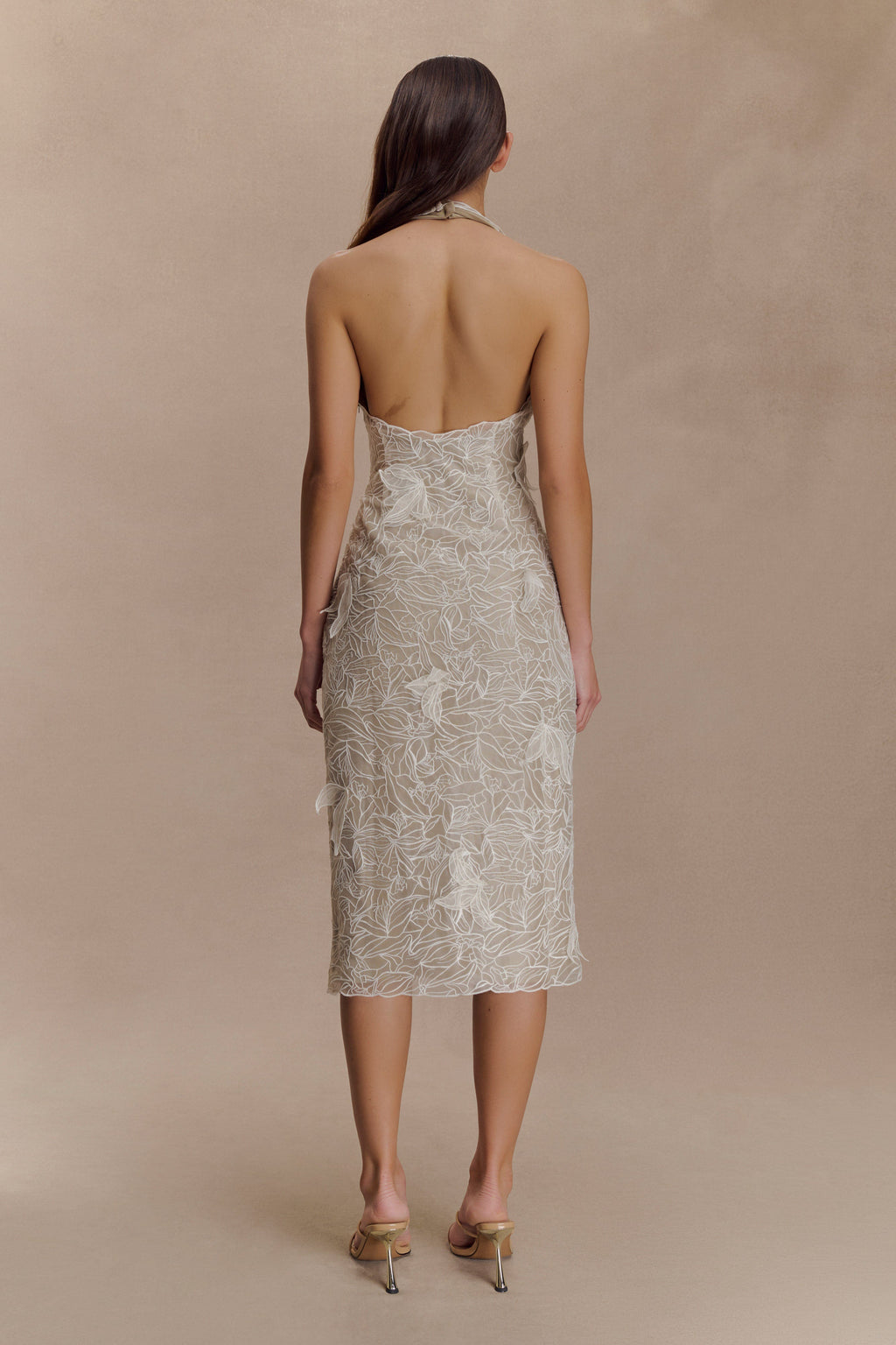 Lenore Silk Lace Halter Midi Dress - Ivory