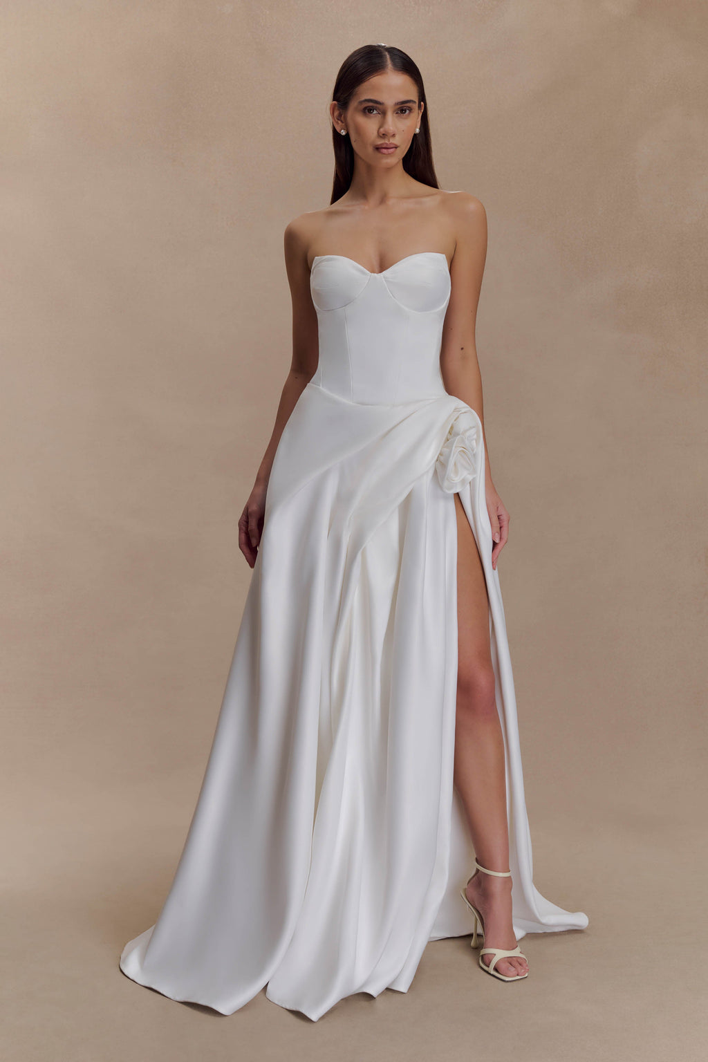 Elizabeth Strapless Corset Maxi Dress - White