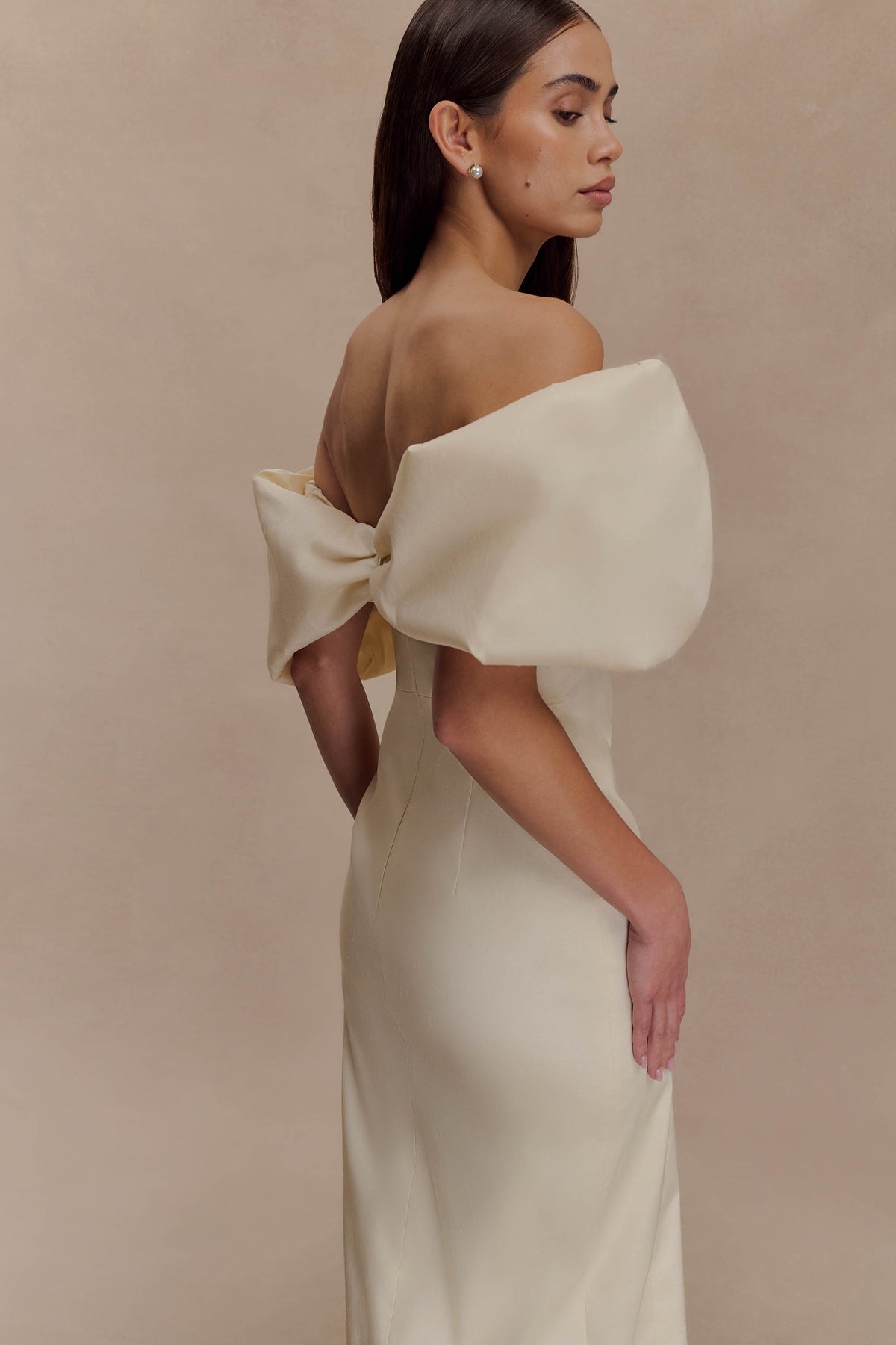 Angelica Taffeta Off Shoulder Bridal Gown - Soft Beige