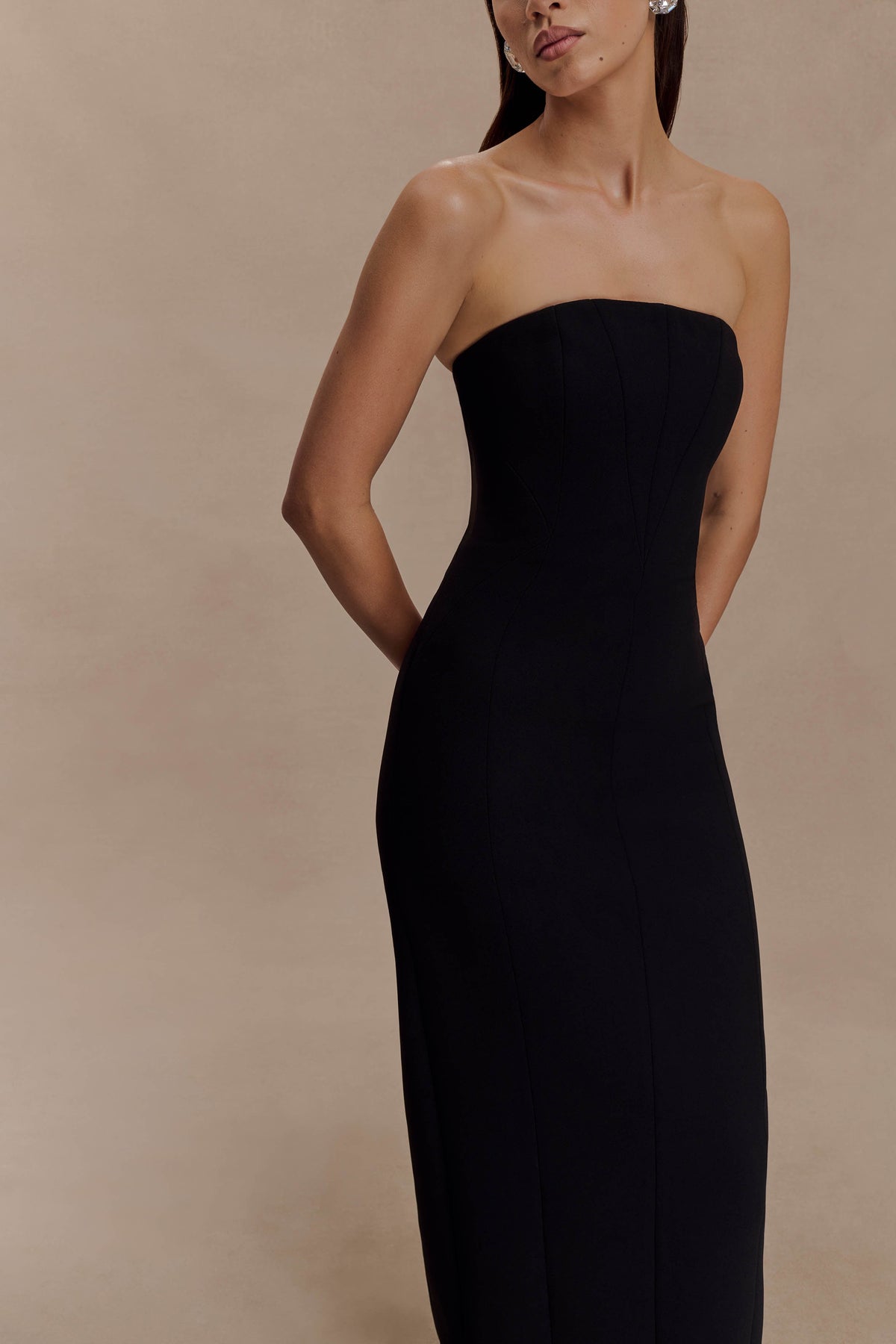 Kalila Strapless Crepe Maxi Dress - Black