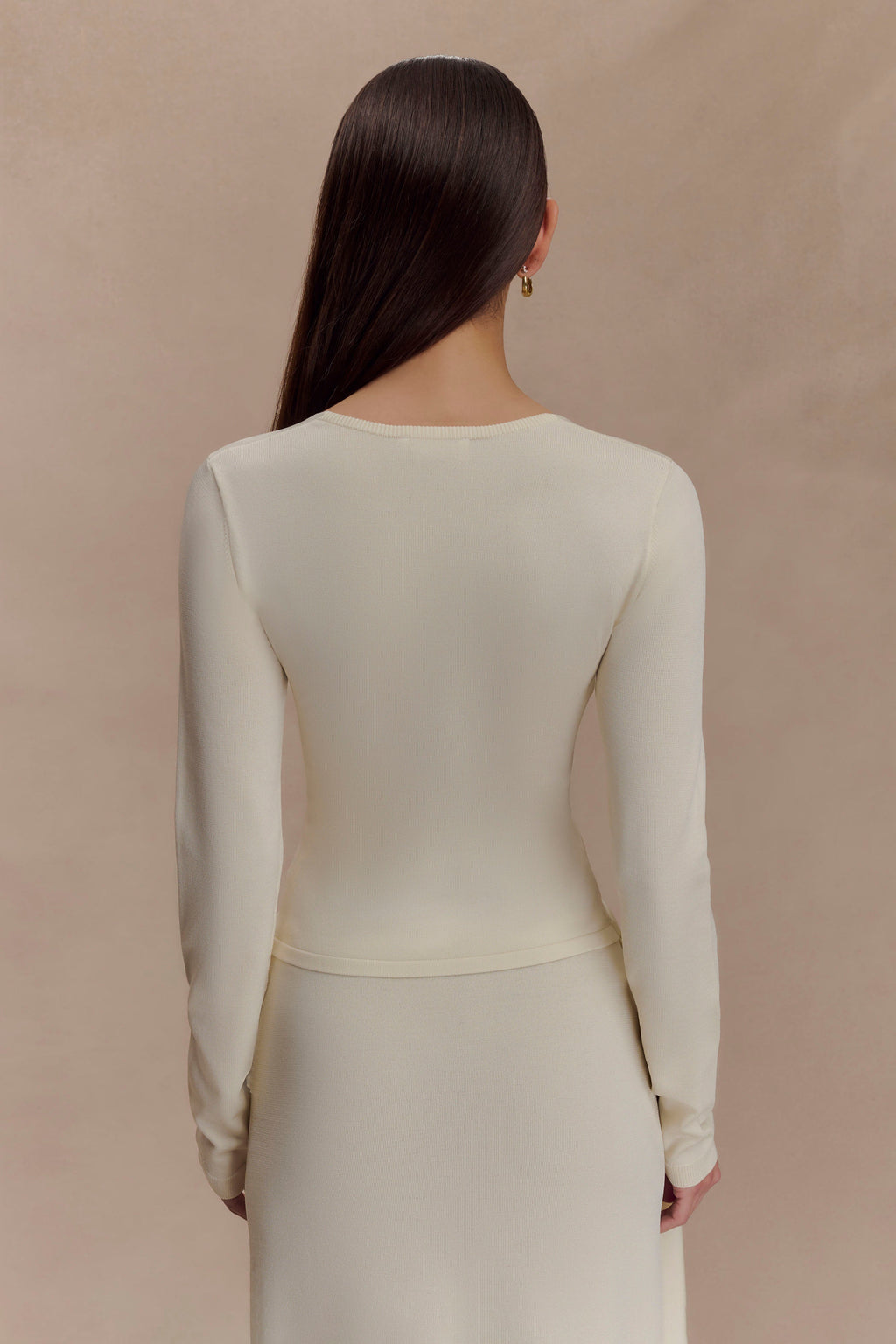 Miraby Front Ruched Knit Long Sleeve Top - Ivory