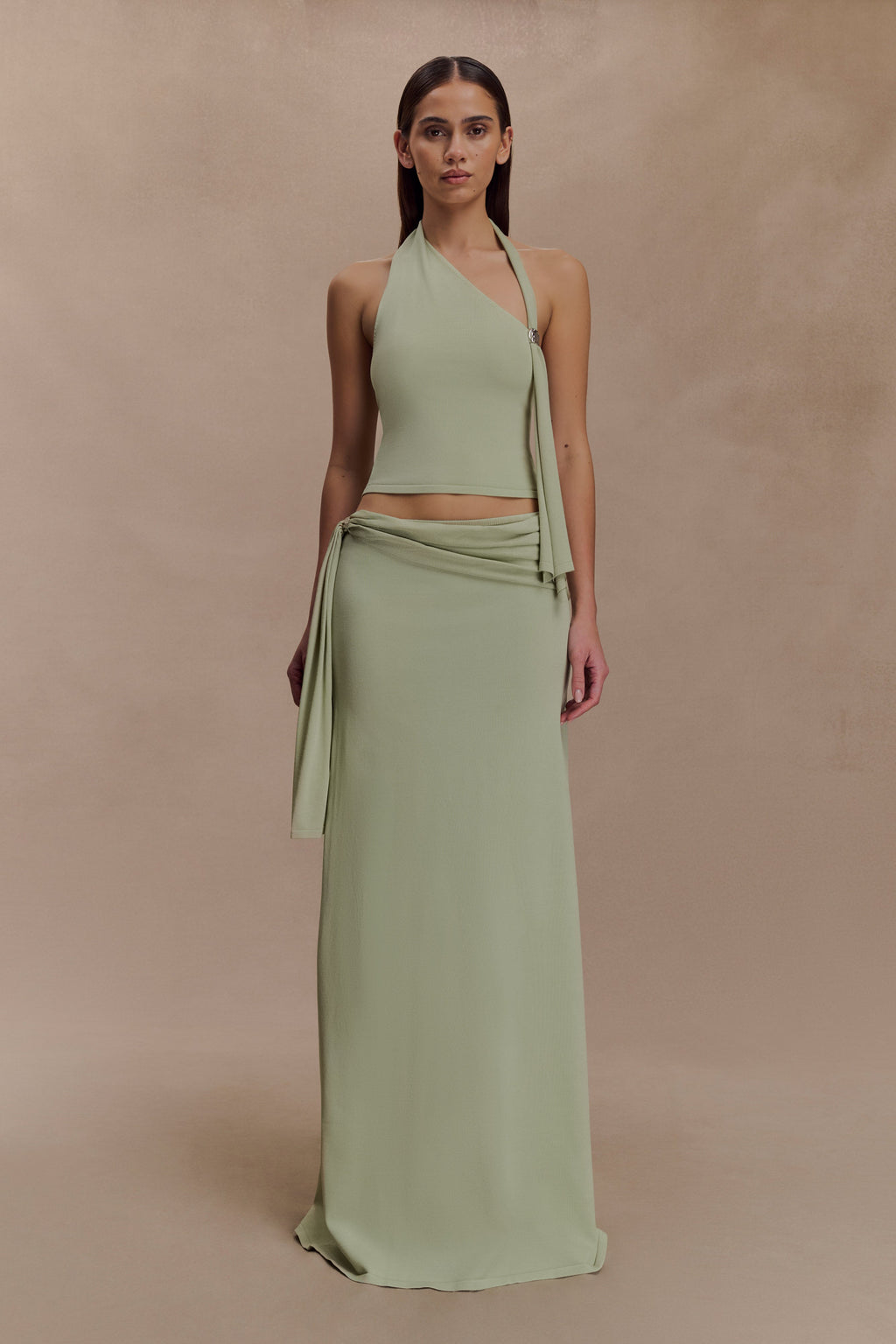 Bowie Low Rise Knit Maxi Skirt - Pastel Green