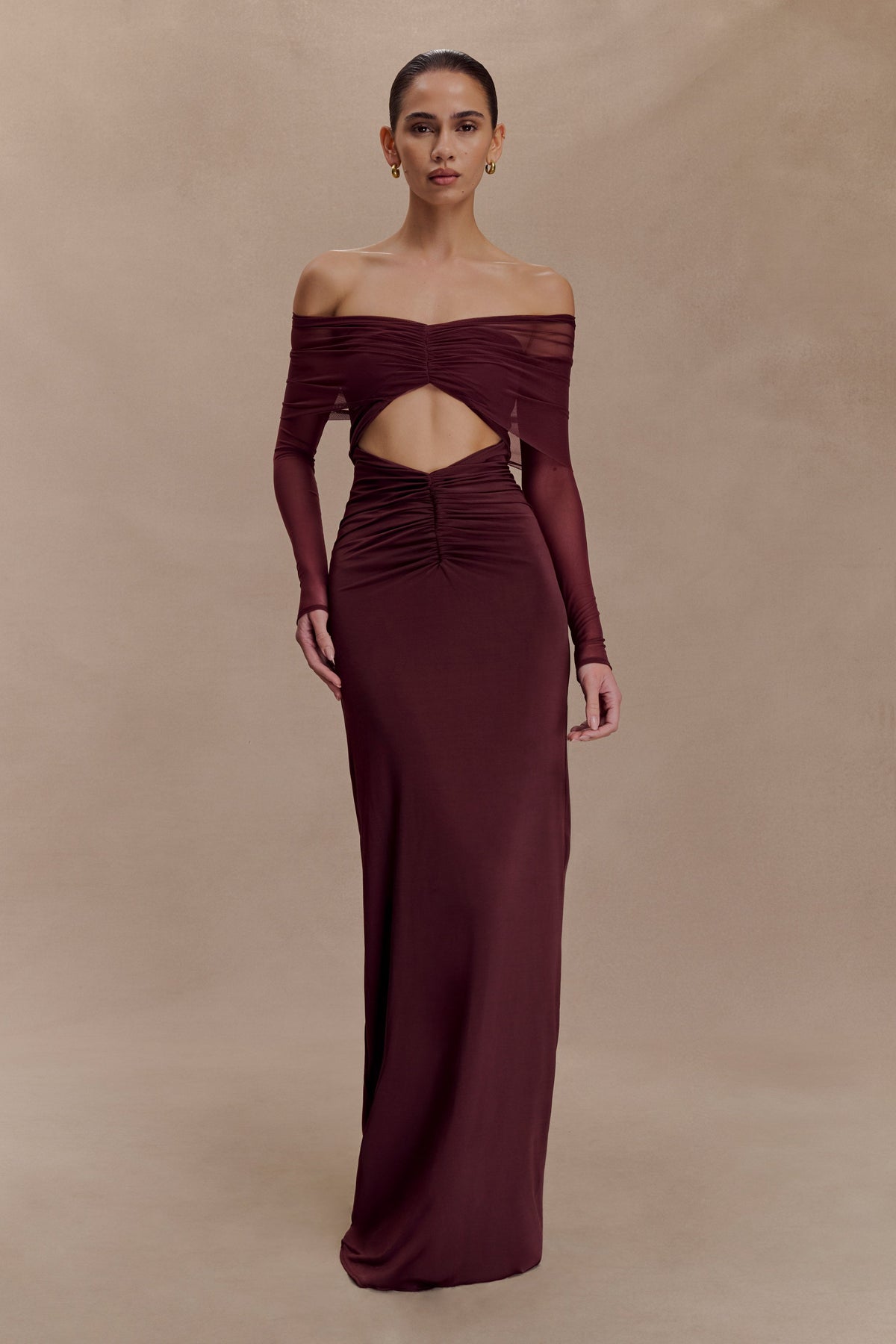 Rafaella Slinky And Mesh Maxi Dress - Mahogany