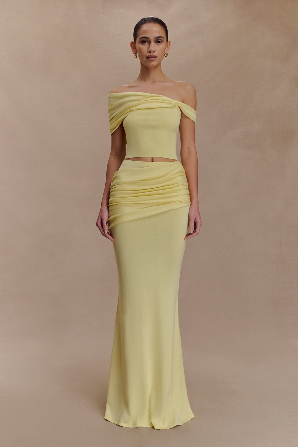 Irene Gathered Knit Maxi Skirt - Lemon