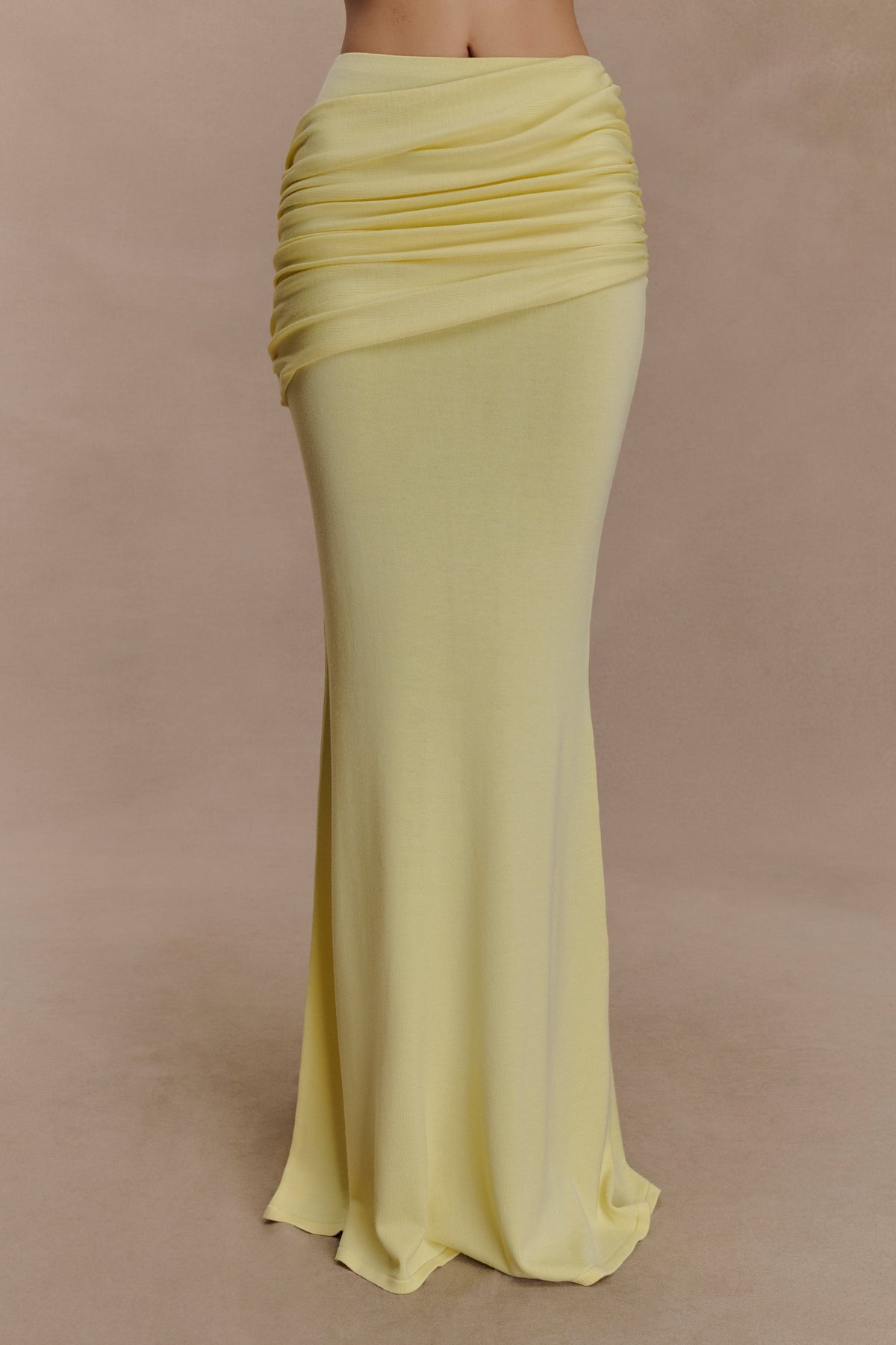 Irene Gathered Knit Maxi Skirt - Lemon