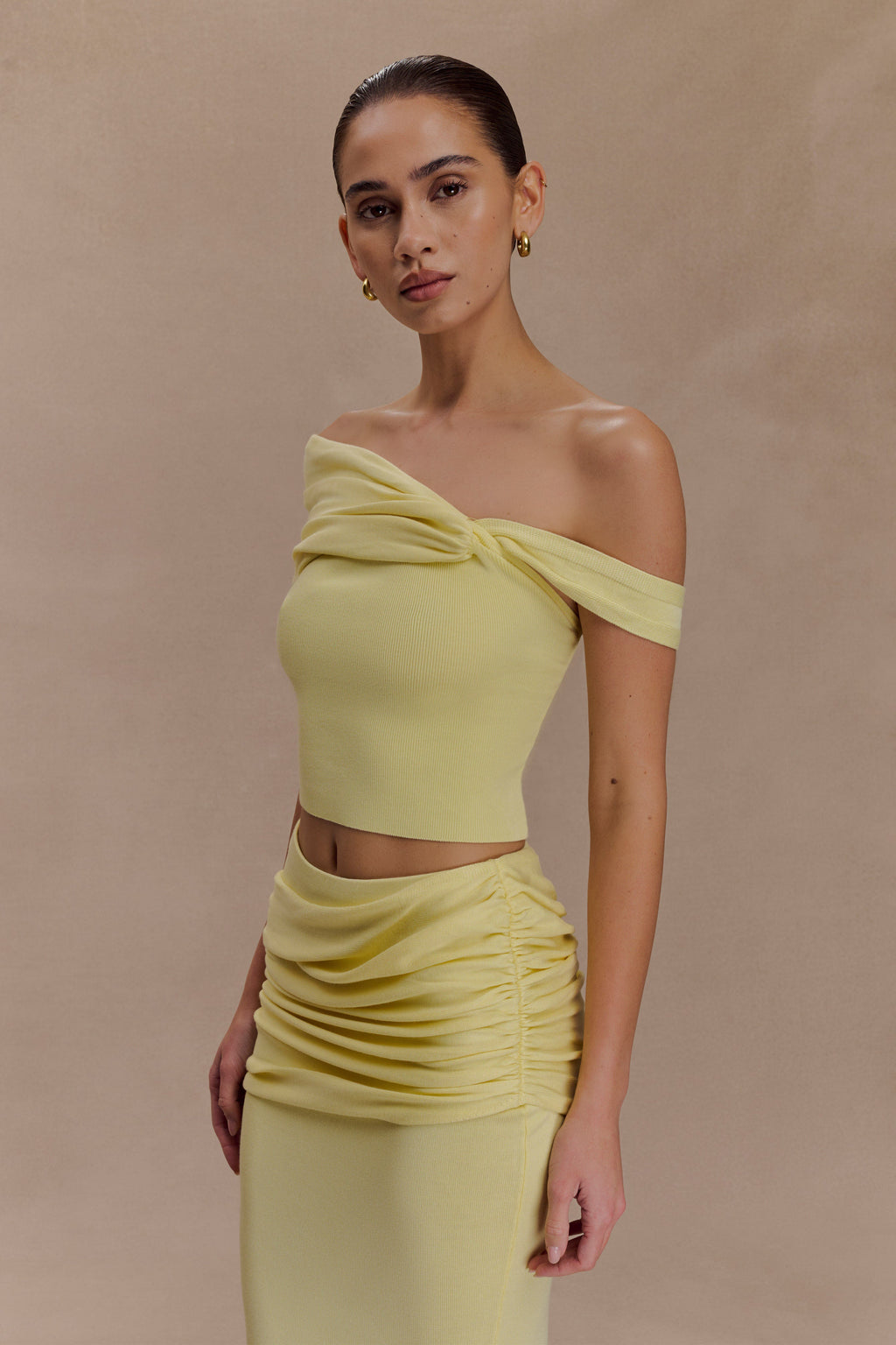 Irene Gathered Knit Top - Lemon