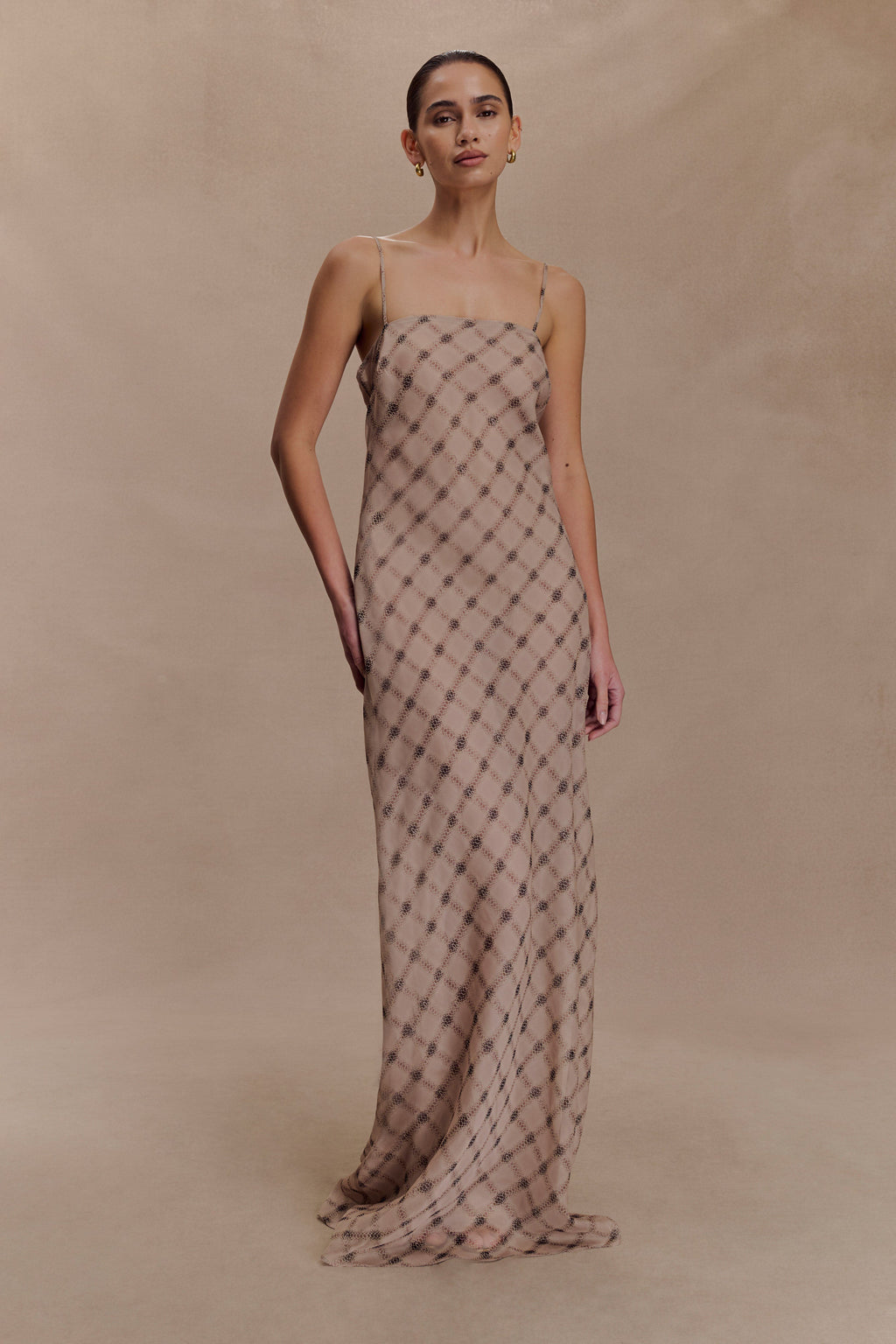 Silvana Chiffon Maxi Dress - Snake Check Print Mocha
