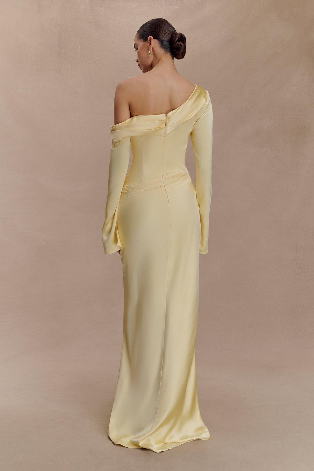 Iris Long Sleeve Satin Maxi Dress - Lemon
