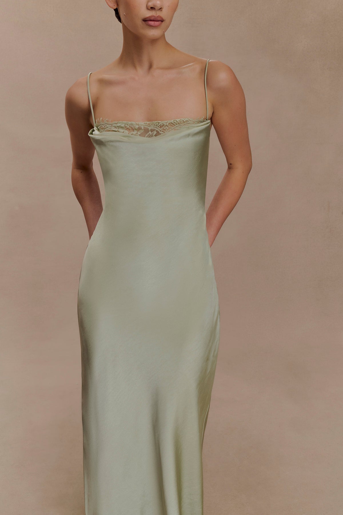 Isadora Lace & Satin Maxi Dress - Sage