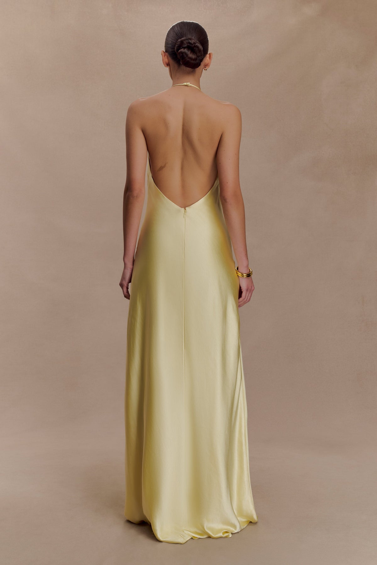 Bella Satin Halter Maxi Dress - Lemon