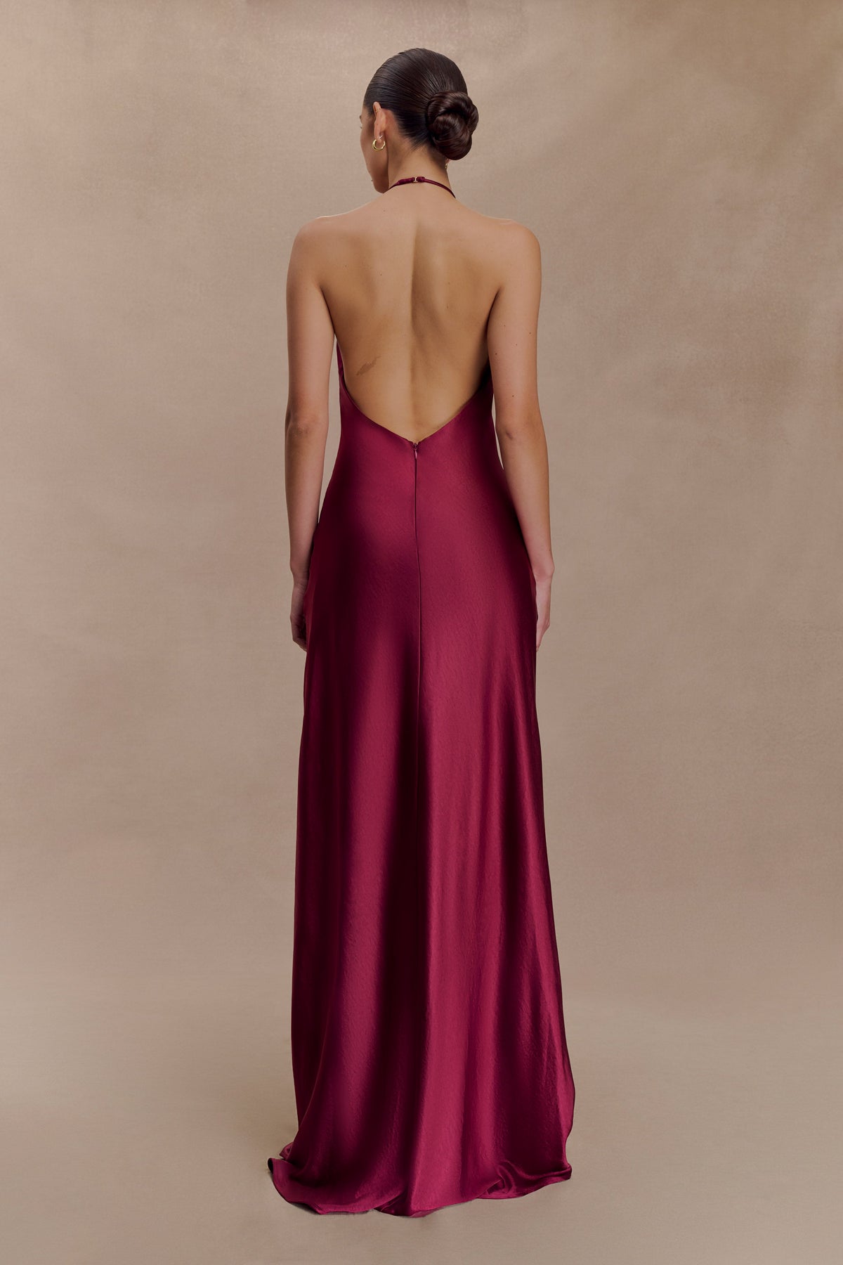 Bella Satin Halter Maxi Dress - Mahogany