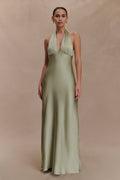Alice Satin Halter Maxi Dress - Sage