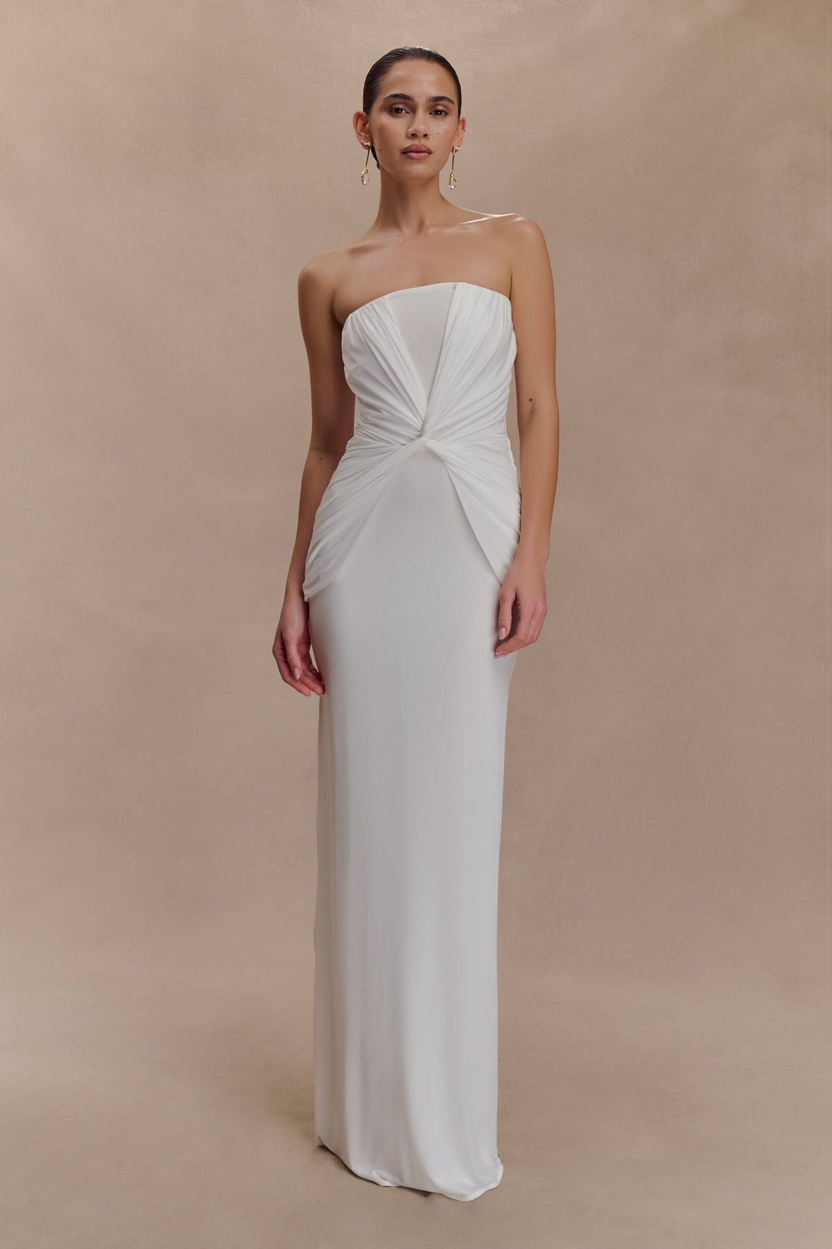 Mirren Strapless Slinky Maxi Dress - White