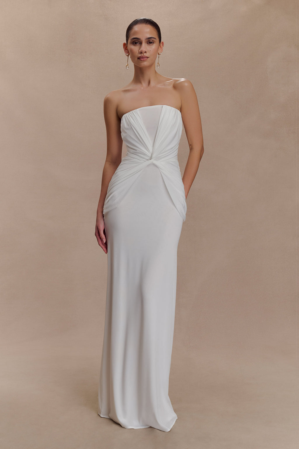 Mirren Strapless Slinky Maxi Dress - White